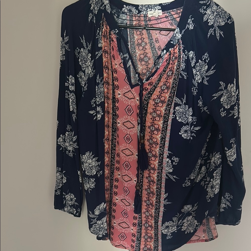 Floral Navy and Pink Women's Top